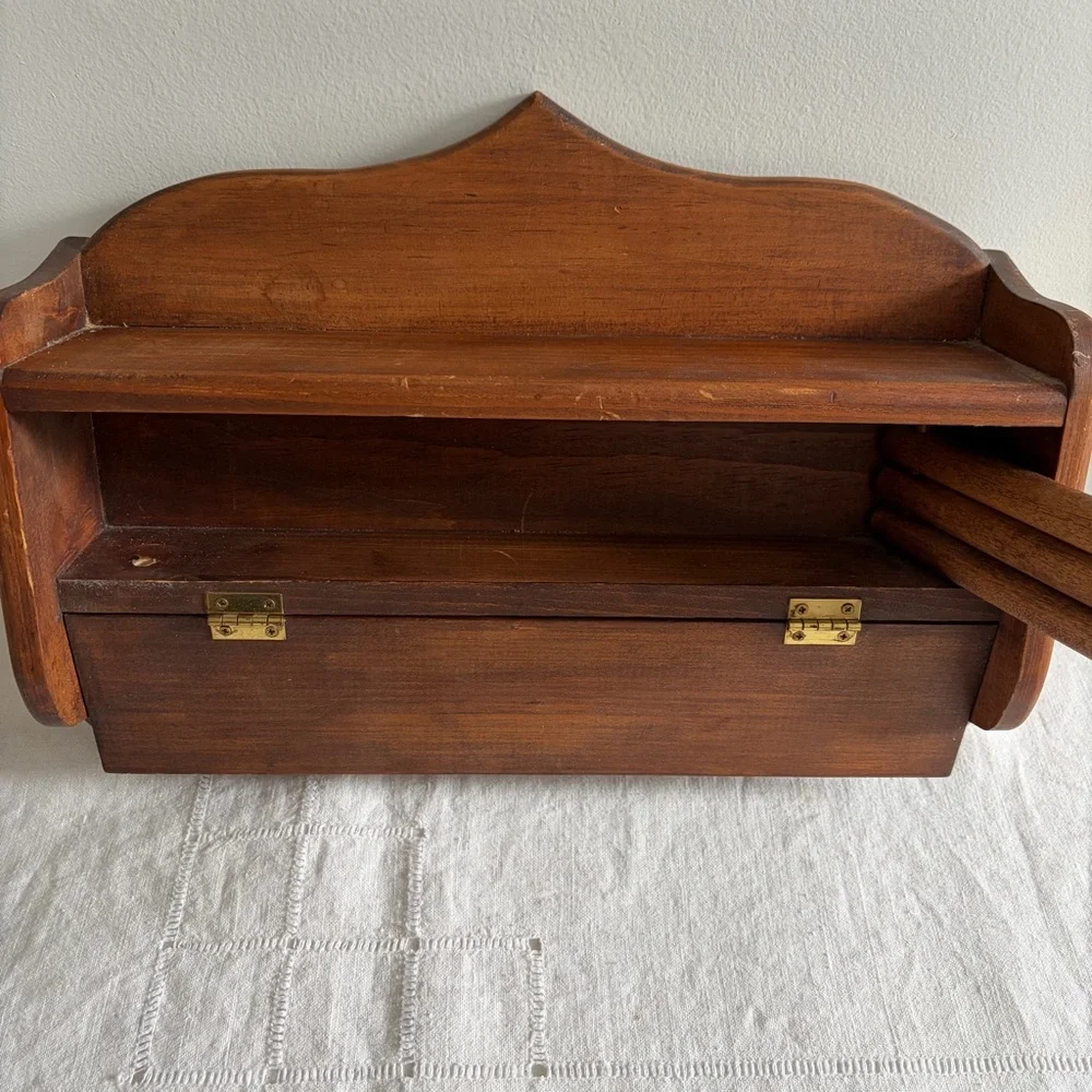 Convertible Wooden Wall Shelf with Interior Hanging Rods Vintage